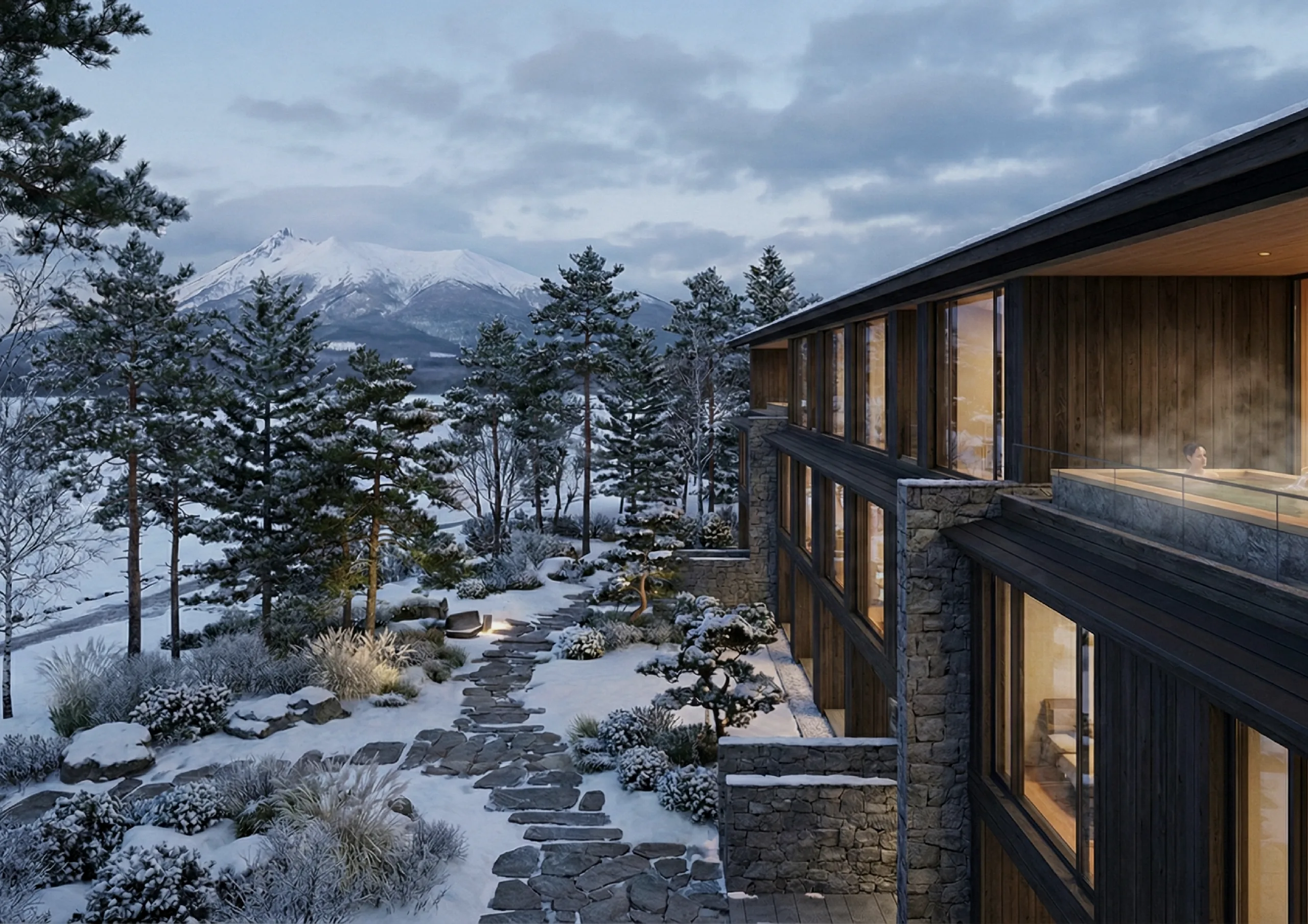Onuma, hotel at dusk