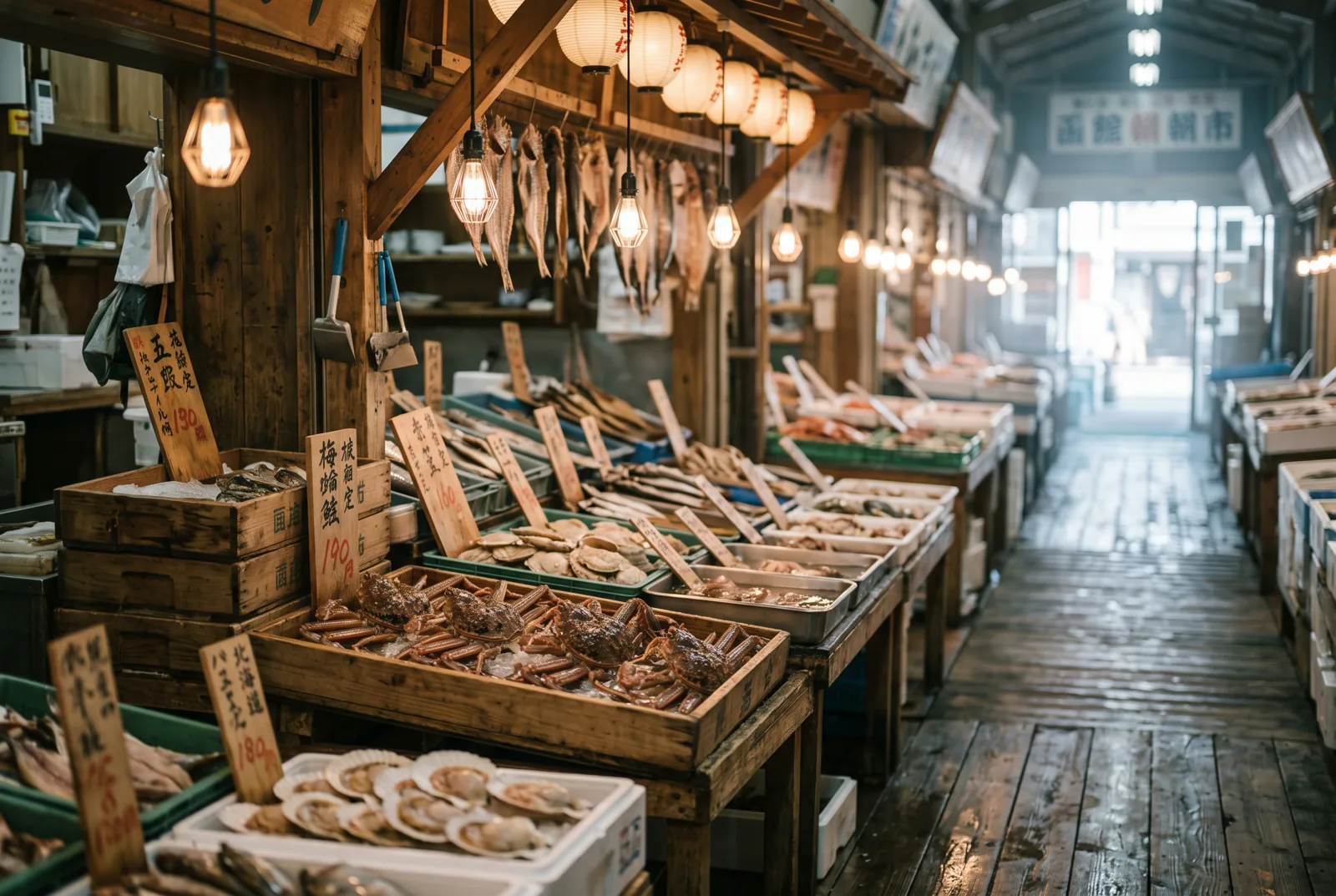 Hakodate Morning Market. More than 250 stalls serving the freshest Hokkaido seafood daily.