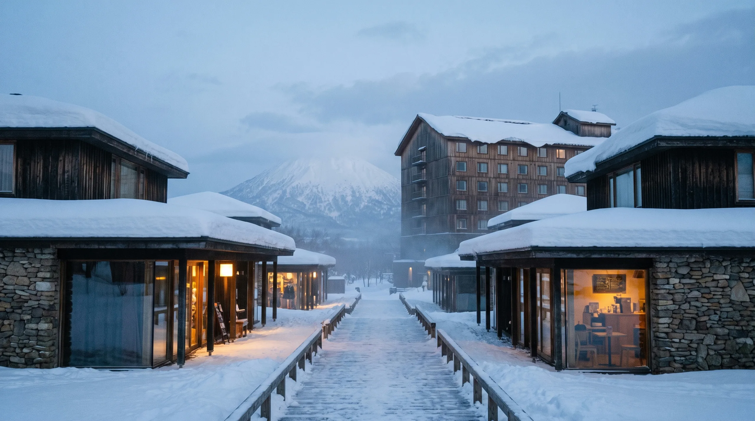 Rusutsu village street in winter