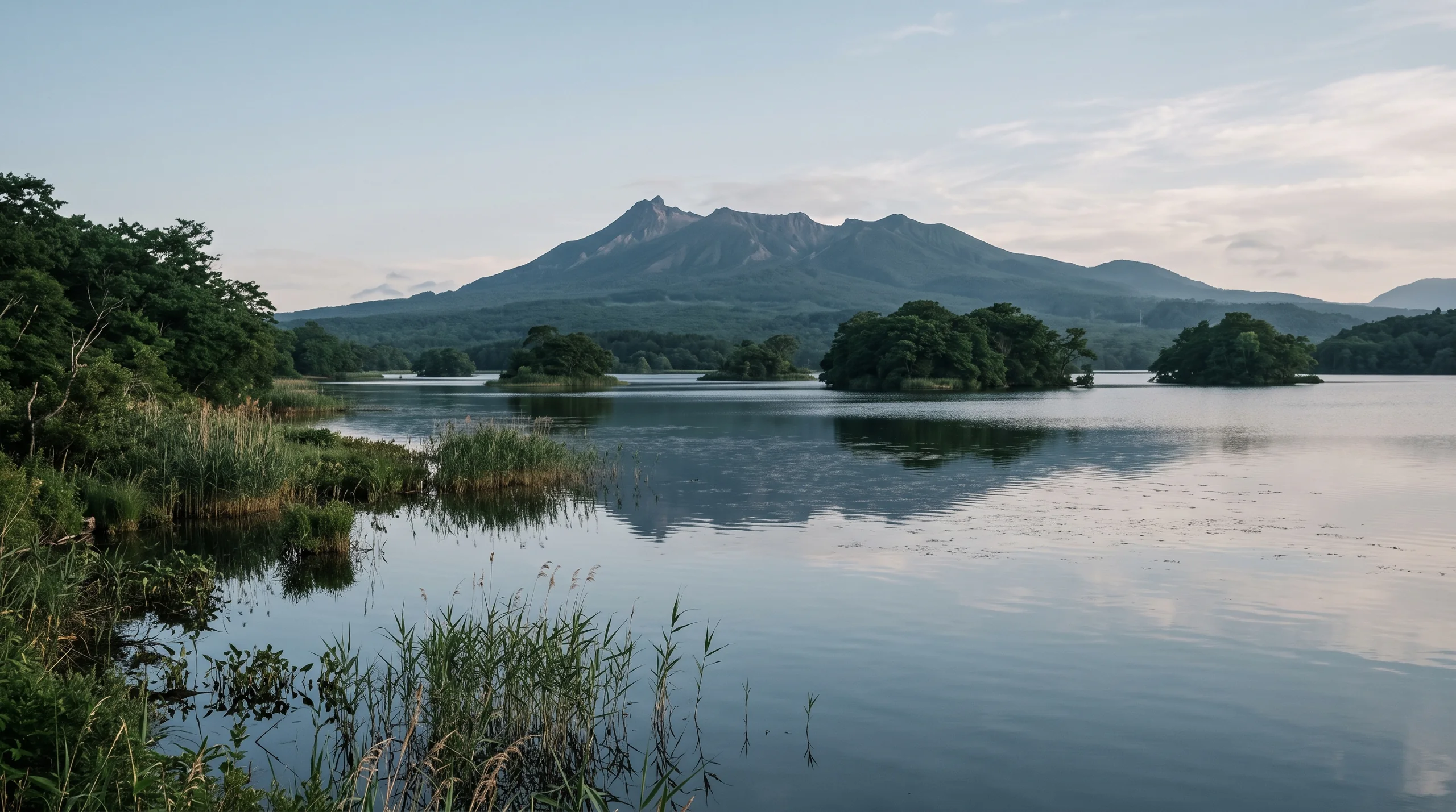 Lake Onuma in summer beneath Mount Komagatake